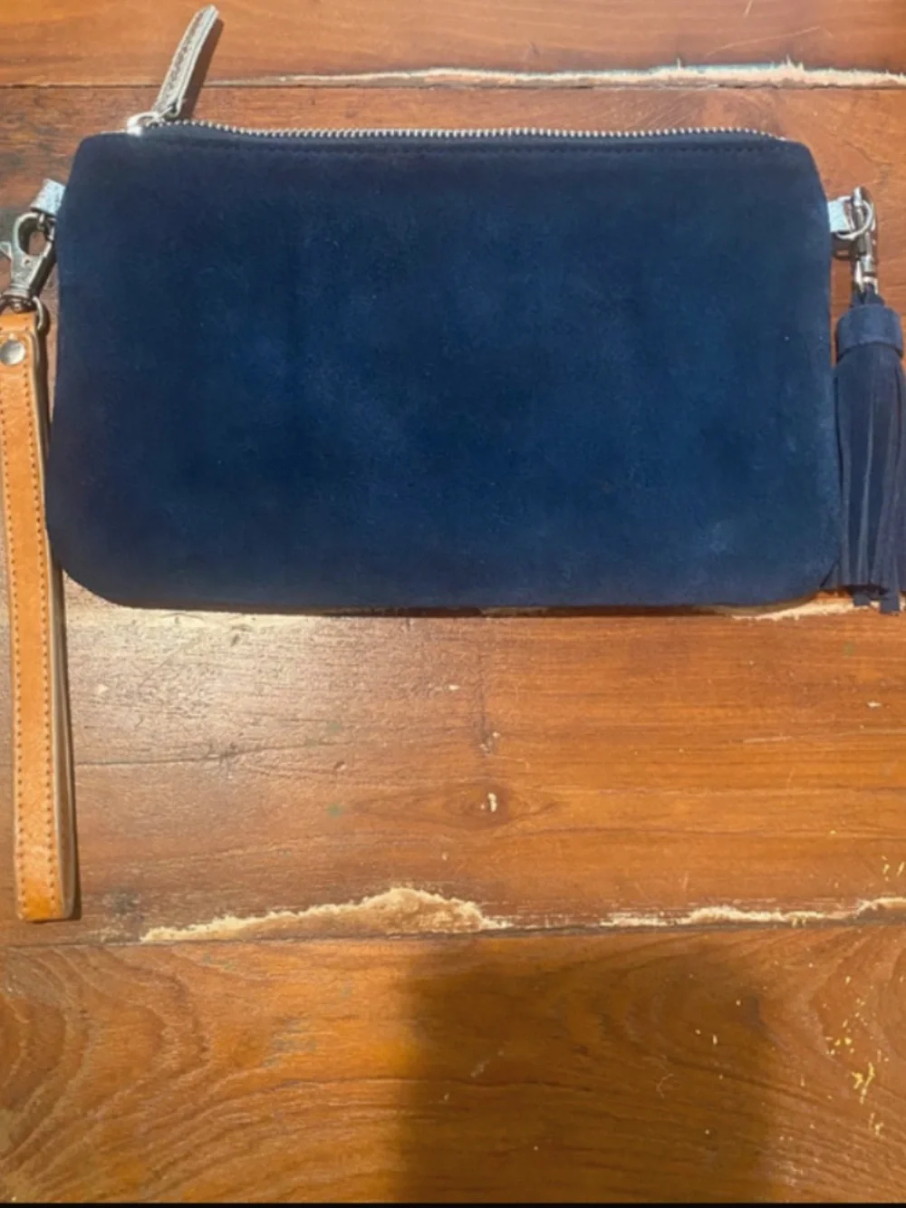 Chloe + Isabel Navy Suede Wristlet Clutch with Tassel